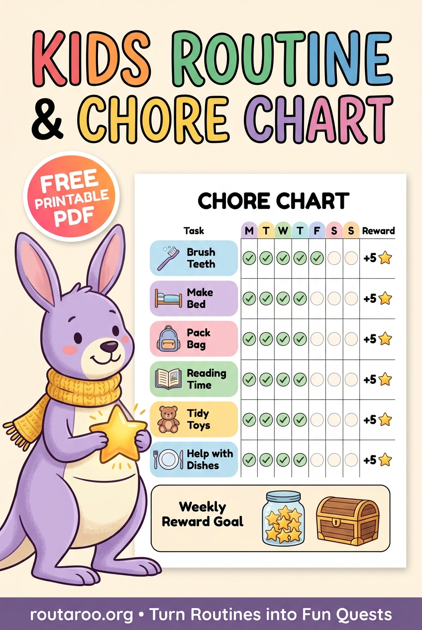Free printable kids chore chart and routine checklist