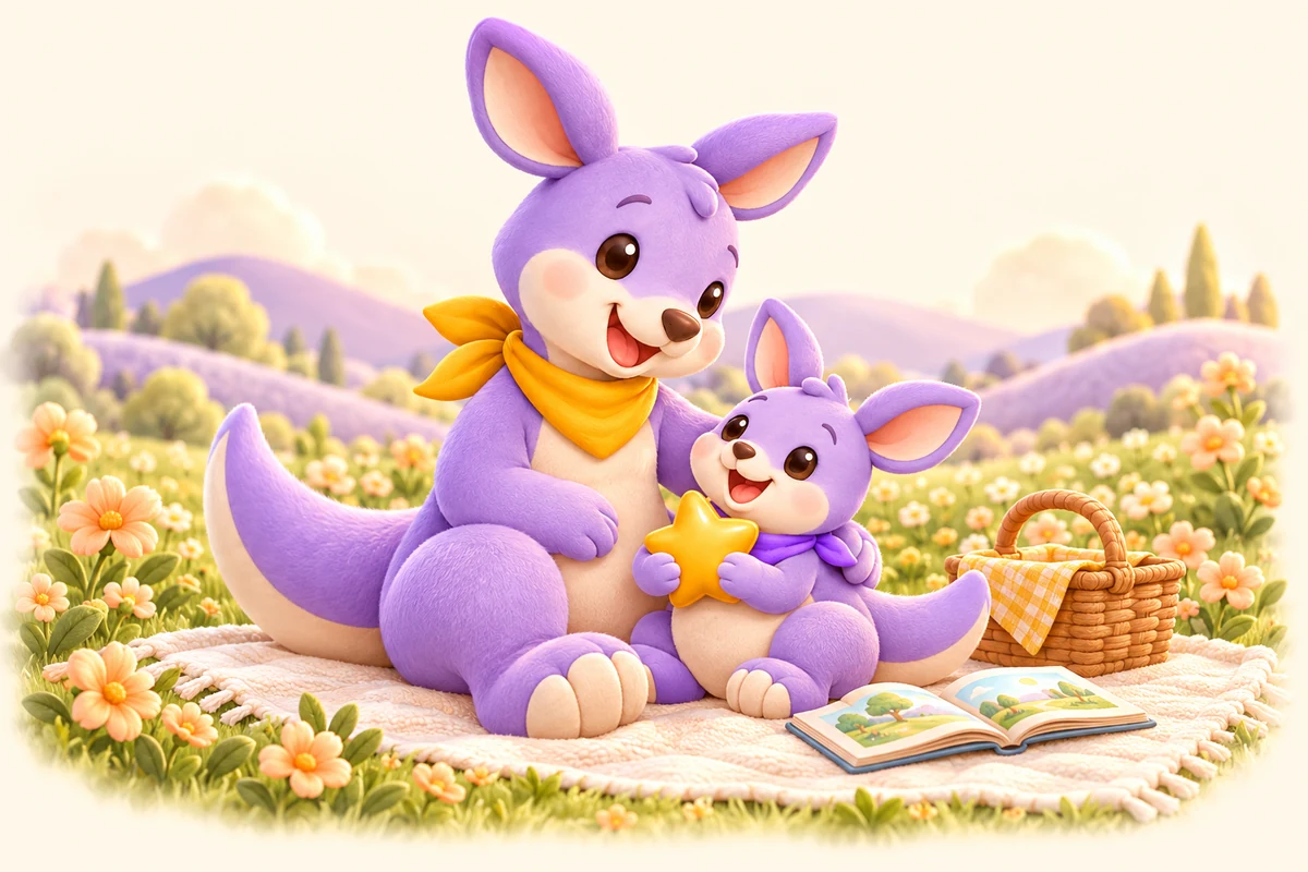 Routaroo kangaroo parent and joey enjoying a picnic together